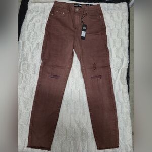 Fashion Nova Brown Distressed Skinny Jeans